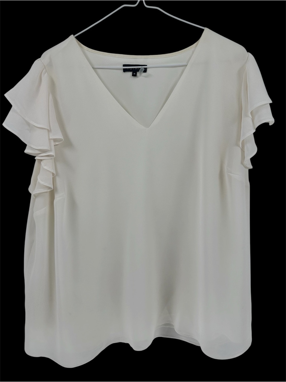 1.State V-Neck Ruffle Flutter Sleeve Blouse - Cream Sz 1X Sophisticated Preppy